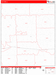Oak Park Wall Map Zip Code Red Line Style 2024